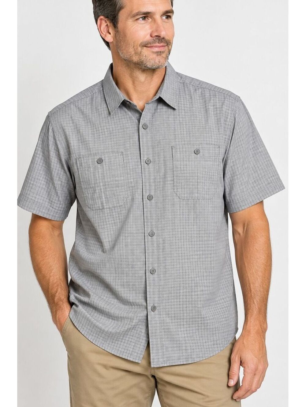 Orvis Men's L Gray Plaid Short Sleeve Tech Shirt Classic Collection 1494392